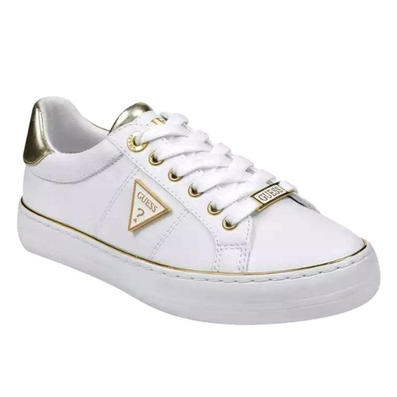 guess shoes white and gold
